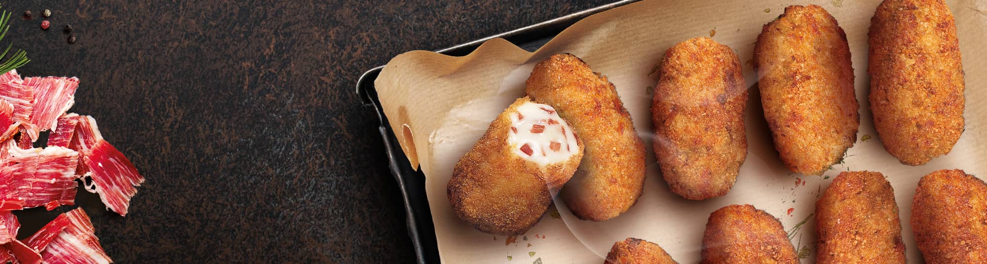 Croquetas de jamón con puré de patata