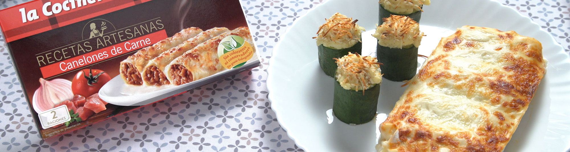 Canelones de carne picada y calabacín relleno