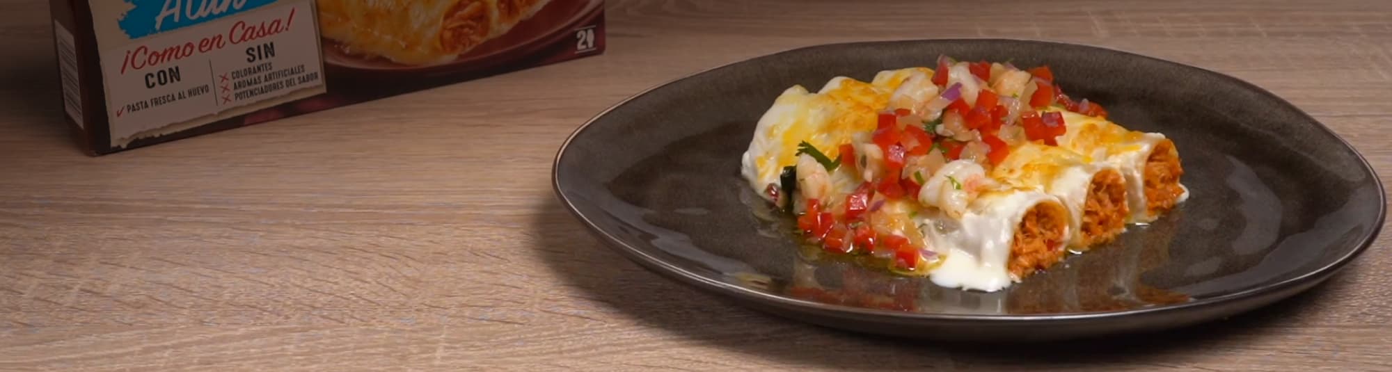 Canelones de Atún con Langostinos a la Vinagreta