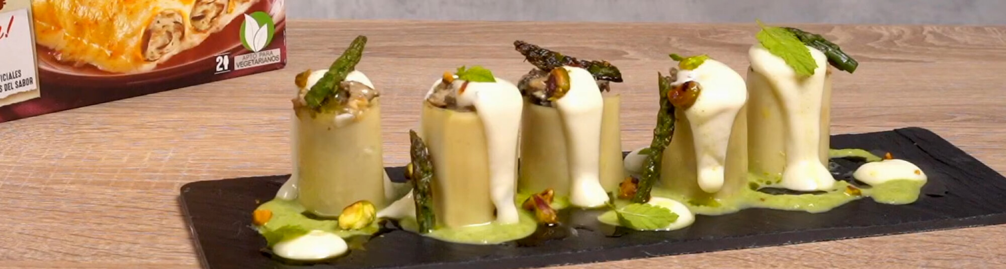 Canelones de Champiñones y Crema de Espárragos